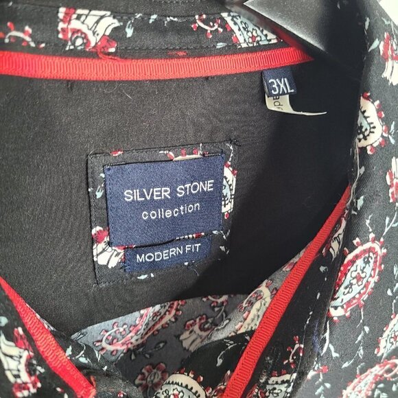 NWT SILVER STONE COLLECTION Mens Black & Red Paisley Button up Shirt Modern Fit - Picture 7 of 8